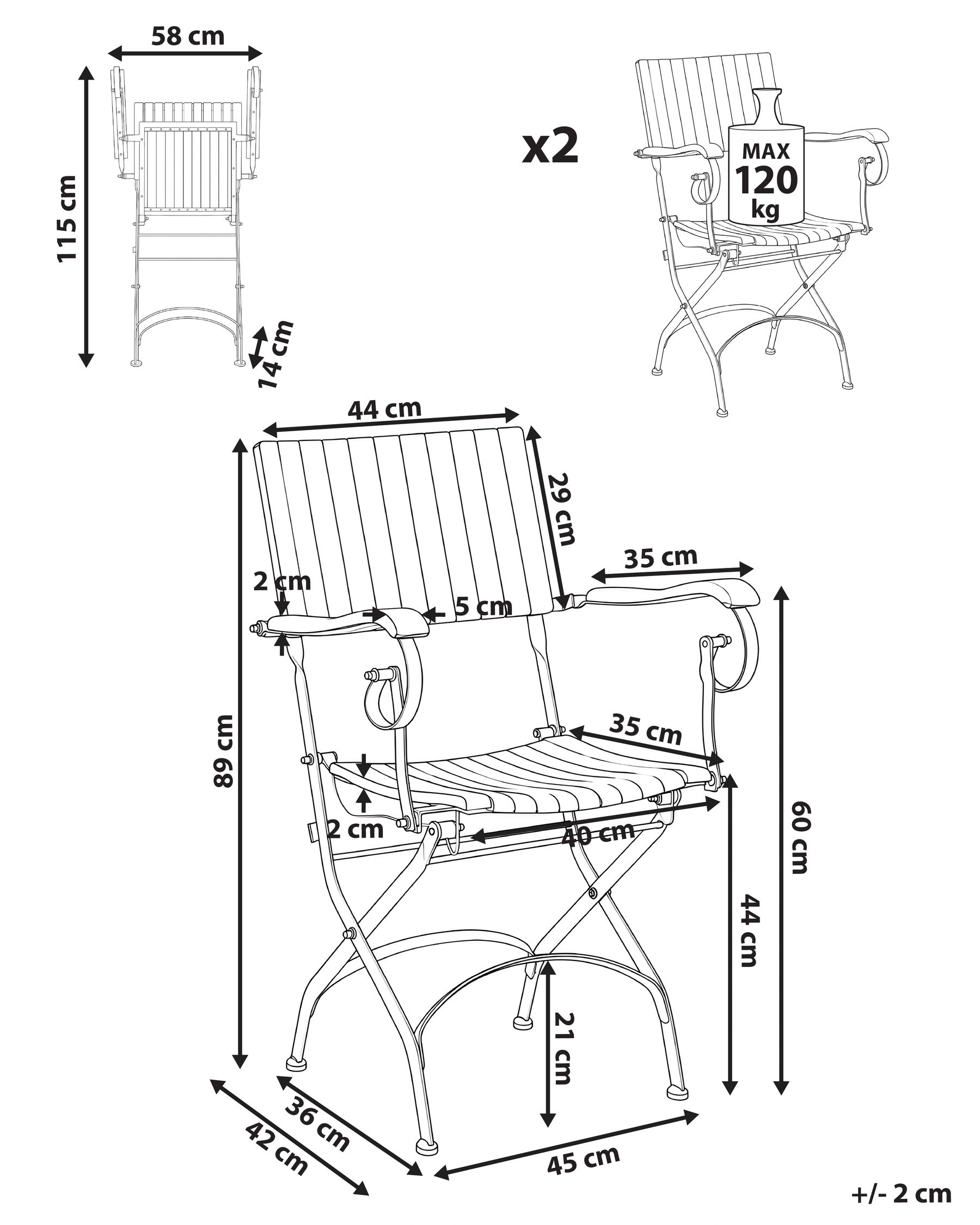 Gartenstuhl 2er Set LASCARI Akazienholz Hellbraun_1074240