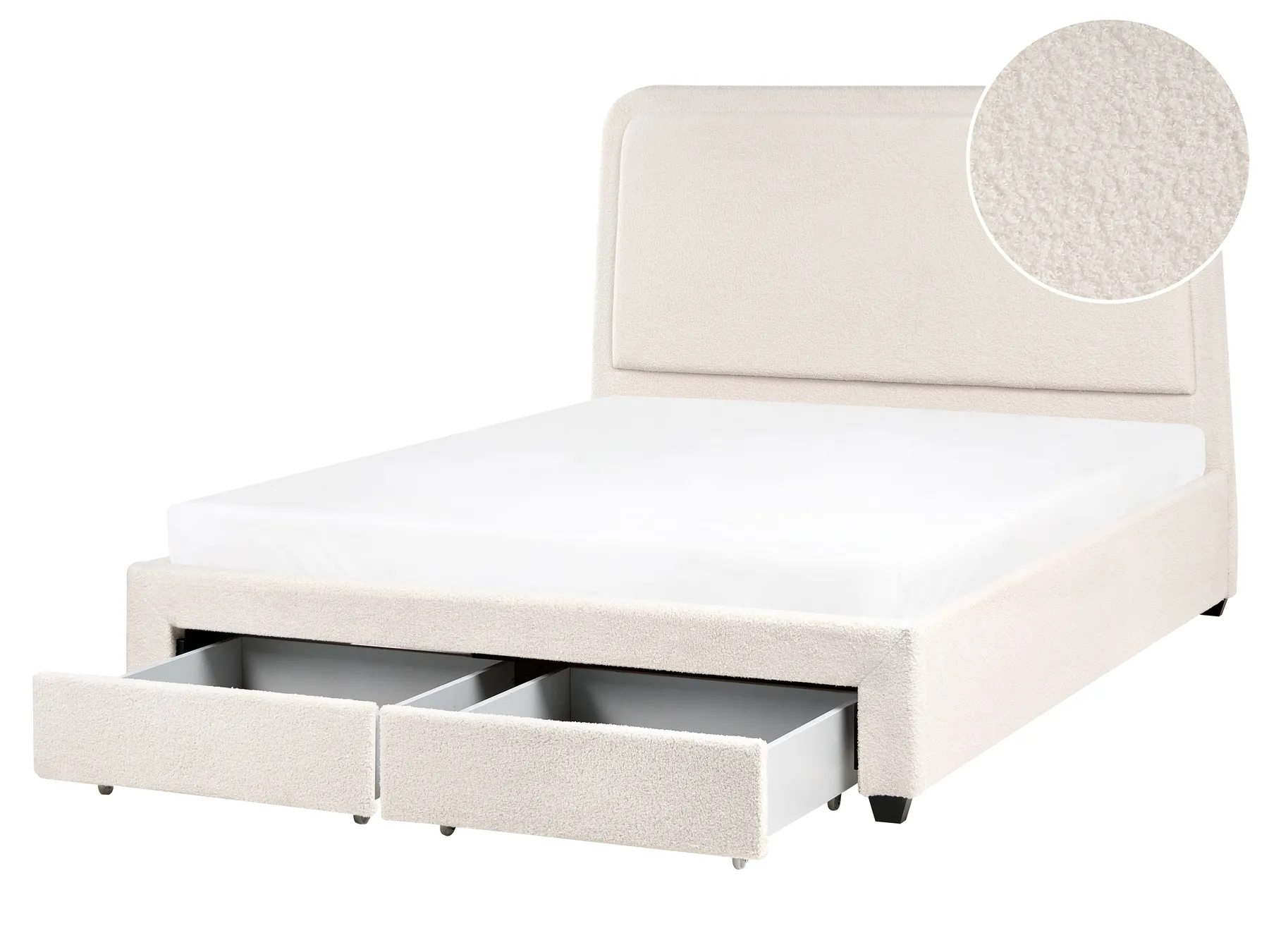 Bed with Storage Drawers SARDENT Boucle Off-White 160 x 200 cm (EU King Size)_1009105