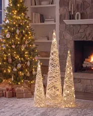 Weihnachtsdekoration 3er Set TUELSO 60/80/100 cm Weihnachtsbaum Weiß / Gold_1025049