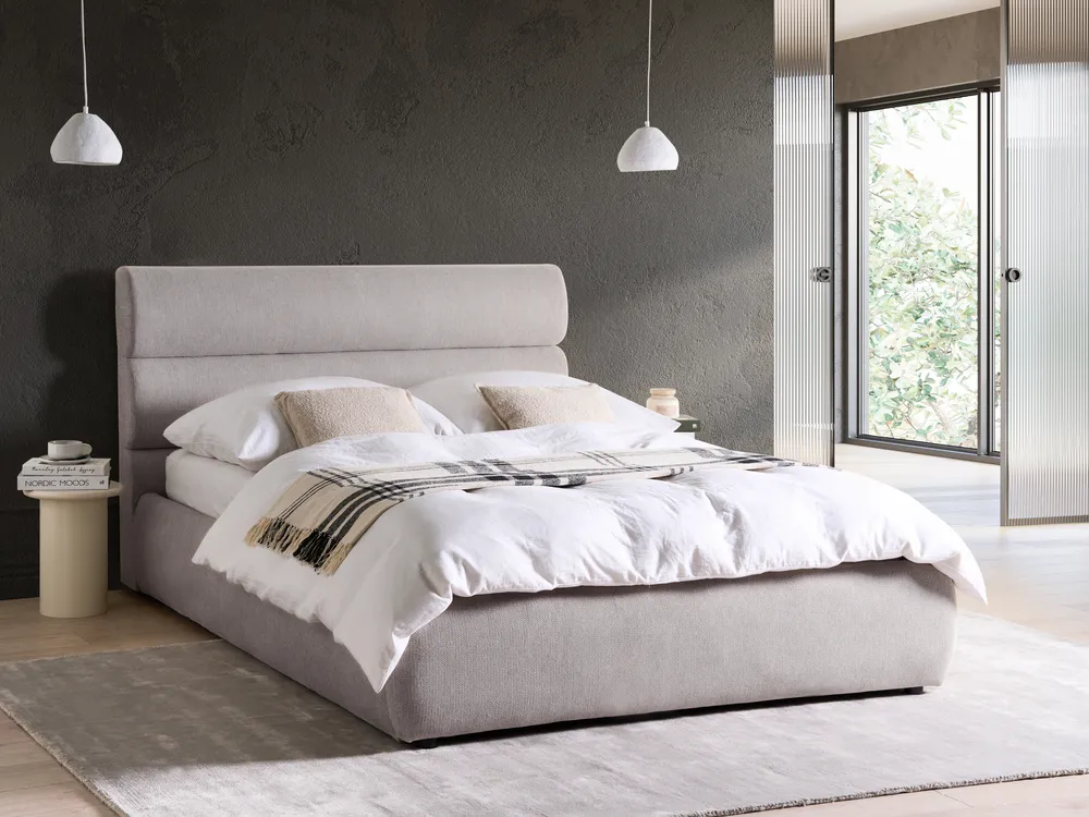 Bett mit Stauraum BONIFACIO Kunstleinen Grau 140 x 200 cm
