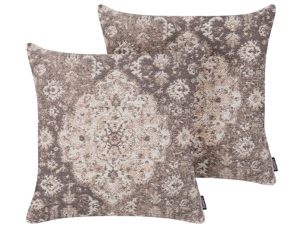 Dekokissen 2er Set MIMISAL 45 x 45 cm Baumwolle Braun Orientalisches Muster