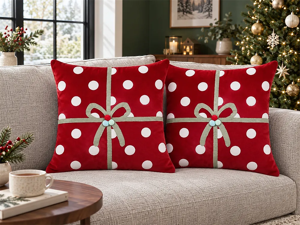 Dekokissen 2er Set GUMDROP 45 x 45 cm Samtstoff Rot Weihnachtsmotiv_1184009