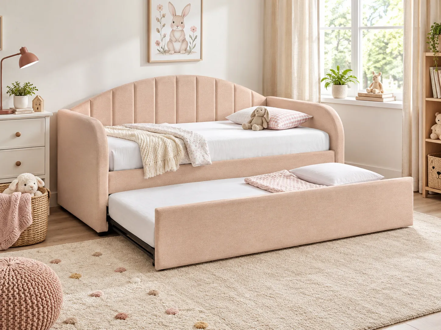 Ausziehbett Bouclé EYBURIE 90 x 200 cm Pfirsichrosa_907131