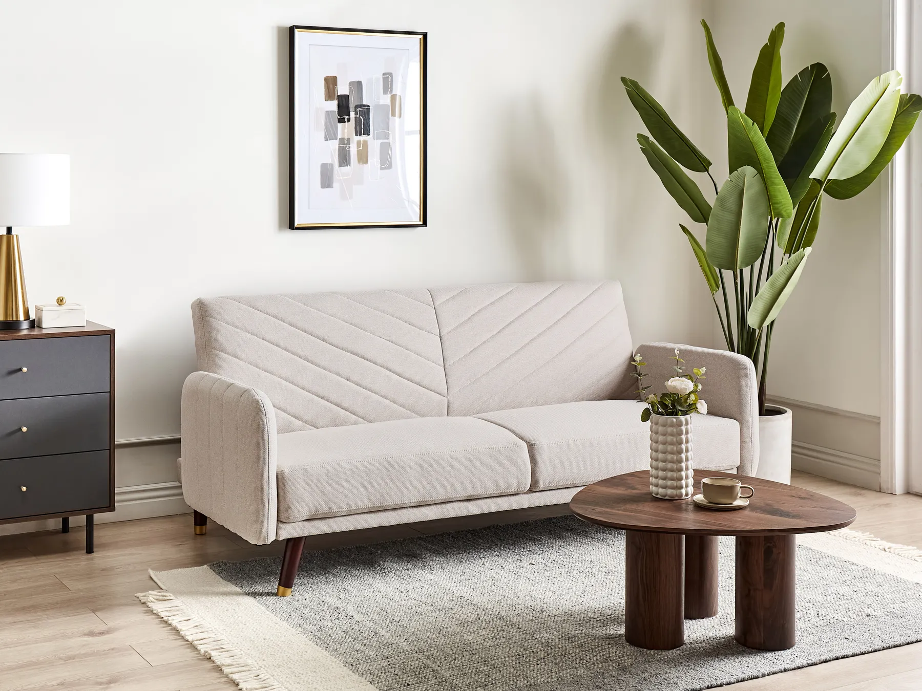 Sofa Bed 3 Seater SENJA Faux Linen Light Beige_944829