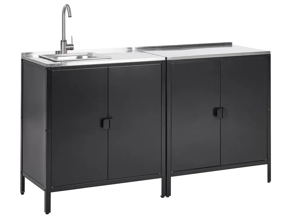 Outdoor-Küche 2er Set mit Spüle VILAMA Schwarz Metall