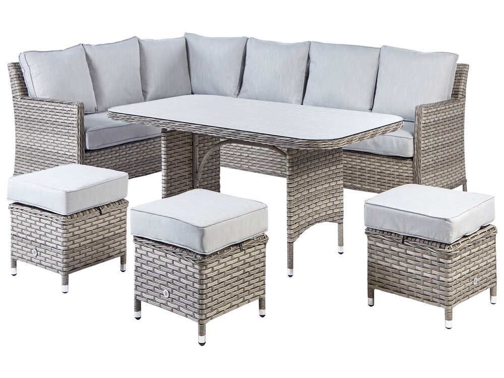 Garden Lounge Set with Table and Ottoman 9 Seater LACONA PE Rattan Light Grey Right Hand