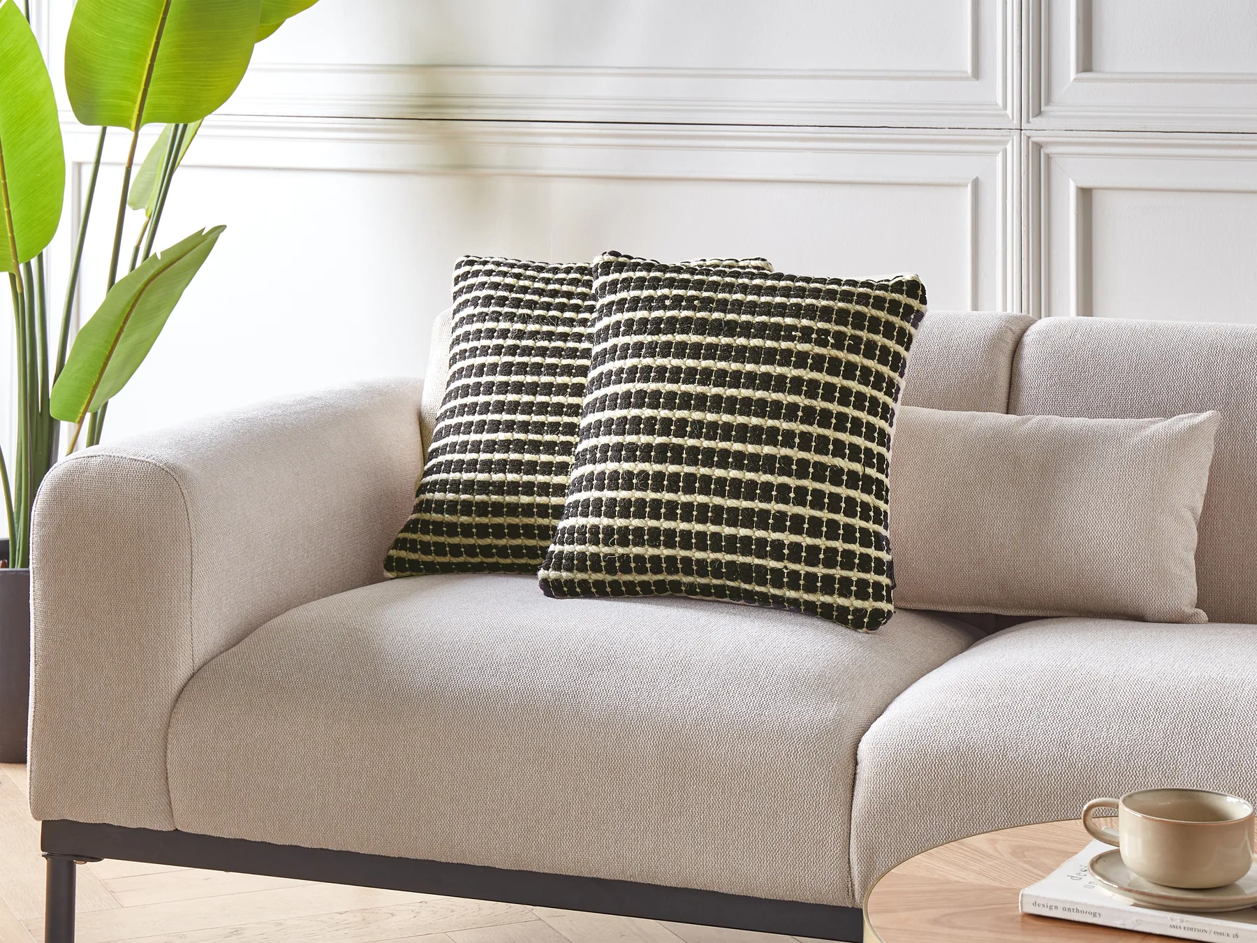 Set of 2 Decorative Cushions YONCALI 45 x 45 cm Cotton Black Checked_802584