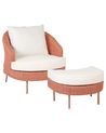 Gartensessel mit Ottomane ARCILLE II Polyrattan Pfirsichrosa