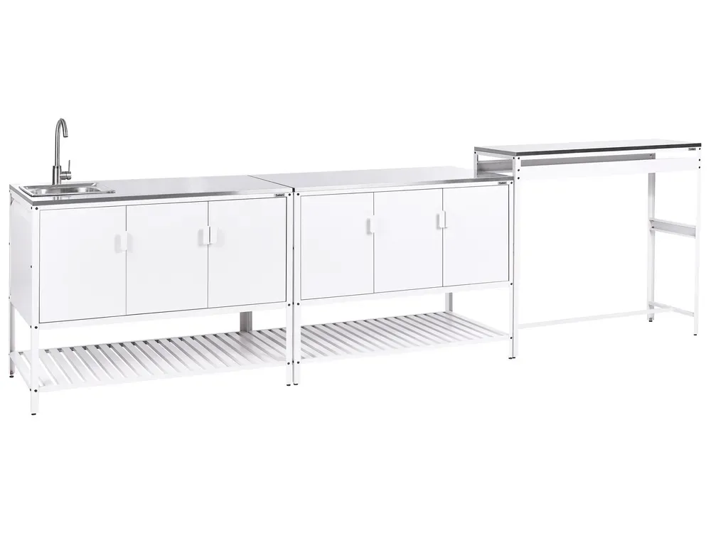 Outdoor-Küche 3er Set mit Spüle MAENZA Weiß Metall