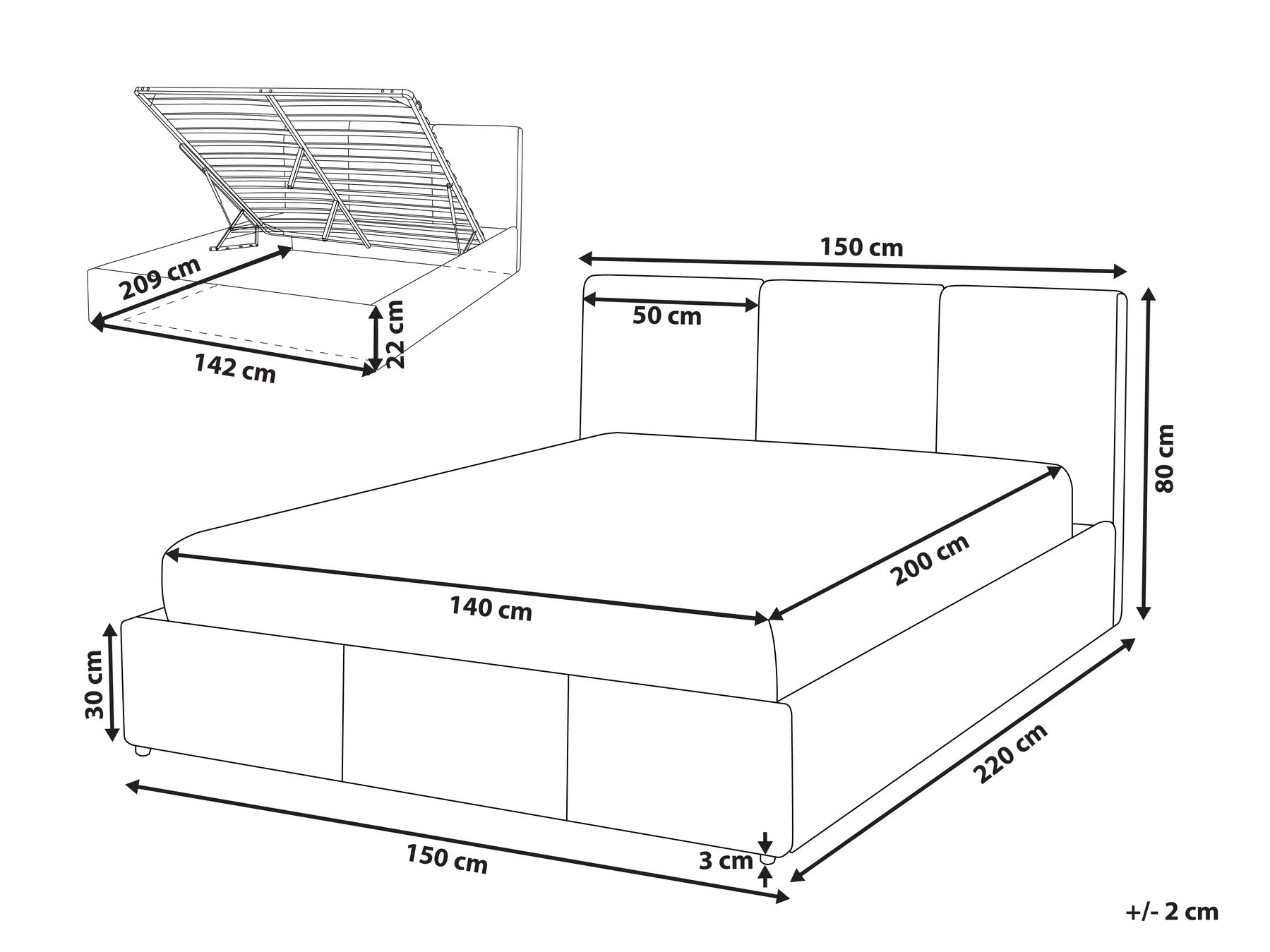 Bett mit Stauraum BOUSSE Samtstoff Dunkelgrau 140 x 200 cm_862651