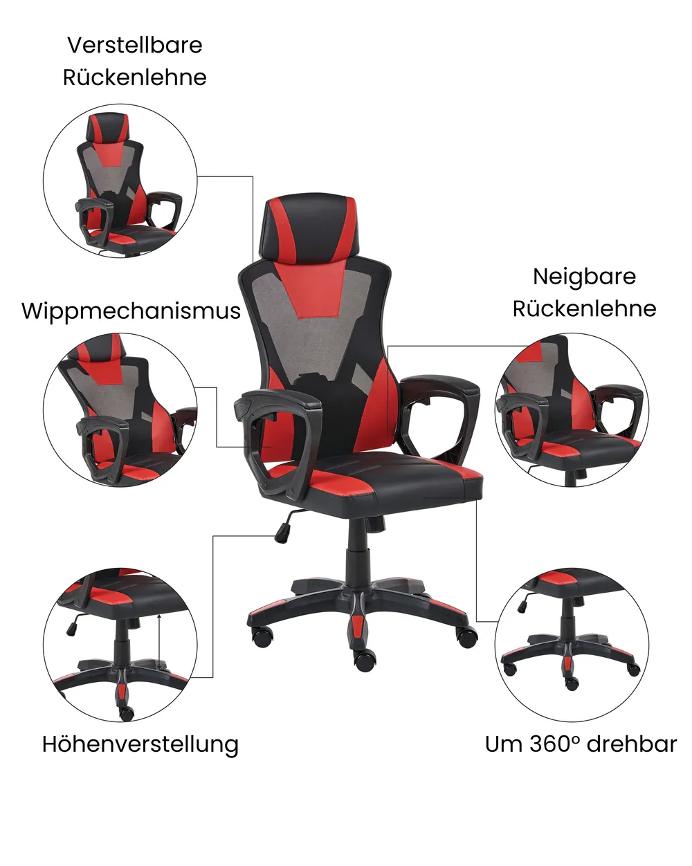 Bürostuhl IGNIS Kunstleder Rot_1074144