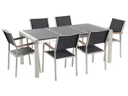 Gartenmöbel Set 6-Sitzer GROSSETO Dreifachplatte Granit geflammt Schwarz_1025574