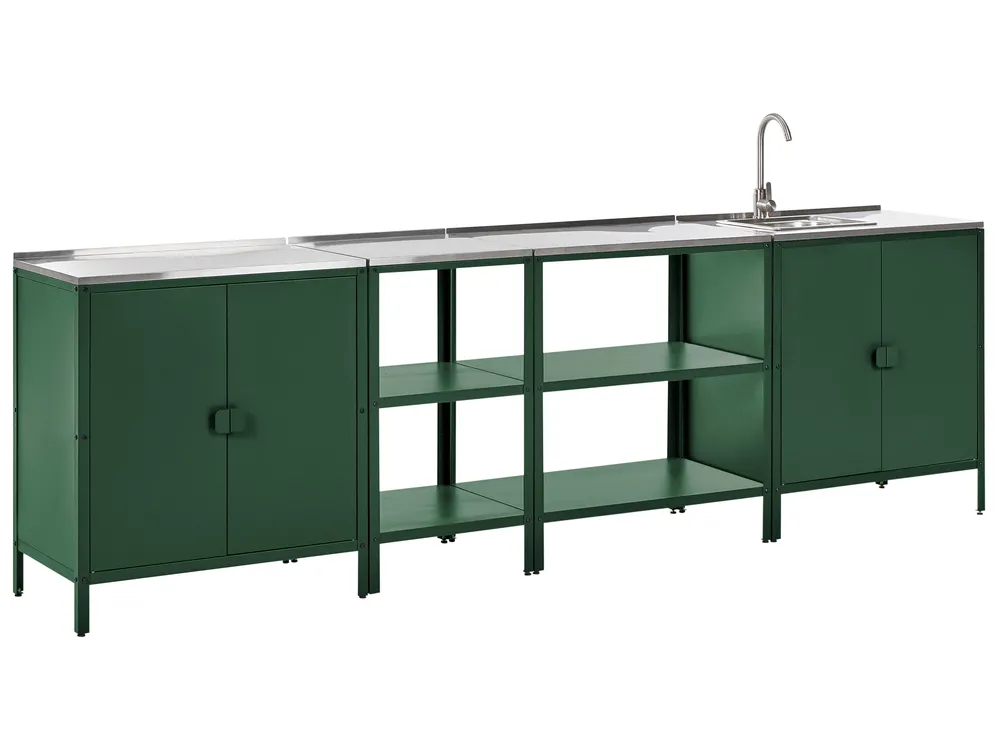 Outdoor-Küche 4er Set mit Spüle VILAMA Grün Metall