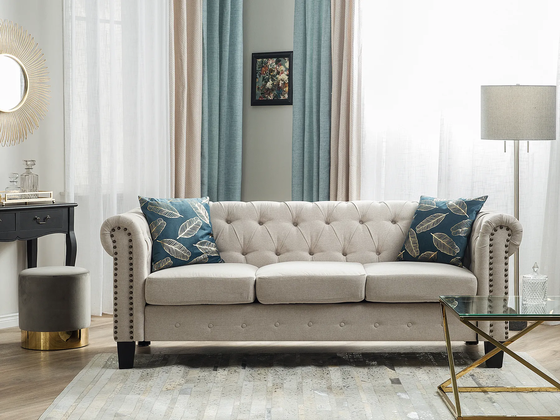 Sofa 3 Seater CHESTERFIELD Fabric Beige_732082