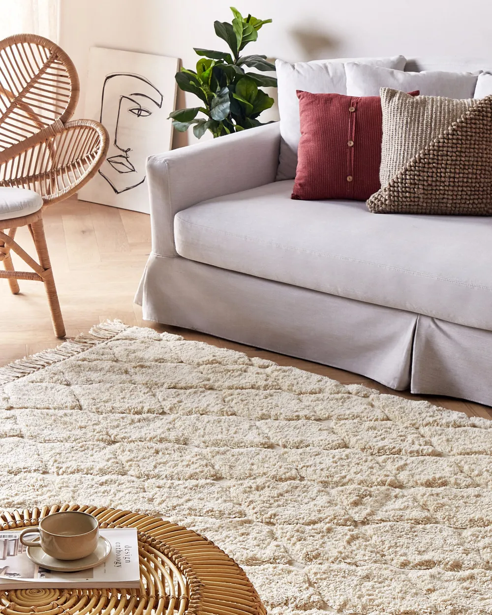 Teppich Baumwolle hellbeige marokkanisches Muster verschiedene Größen SILCHAR