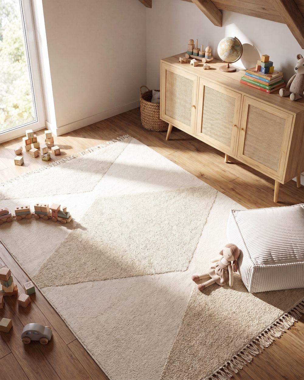 Kindervloerkleed KHONOMA Beige 160 x 230 cm Katoen