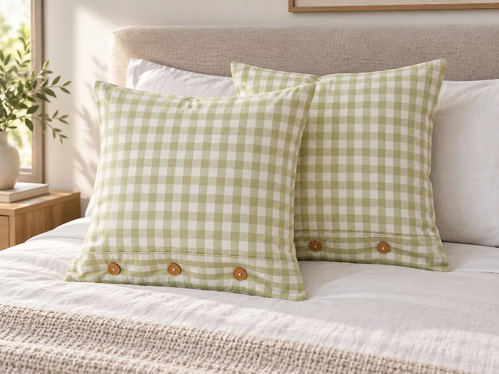 Dekokissen 2er Set TALYA 45 x 45 cm Olivgrün Kariertes Muster_1178812