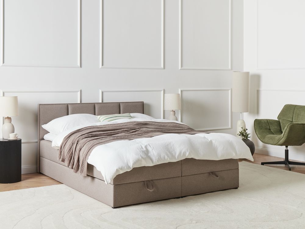 Divan Bed with Storage BARONET Fabric Taupe 160 x 200 cm (EU King Size)