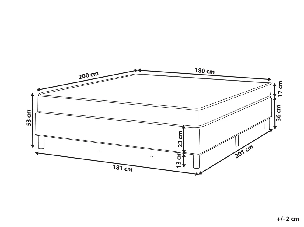 Boxspringbett ohne Kopfteil Stoff COUNTESS 180 x 200 cm Hellgrau_1054464
