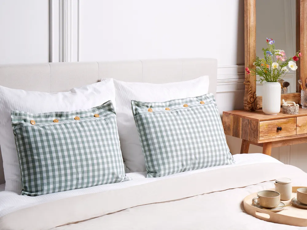 Set of 2 Decorative Cushions TALYA 40 x 60 cm Mint Green Checked_1079836