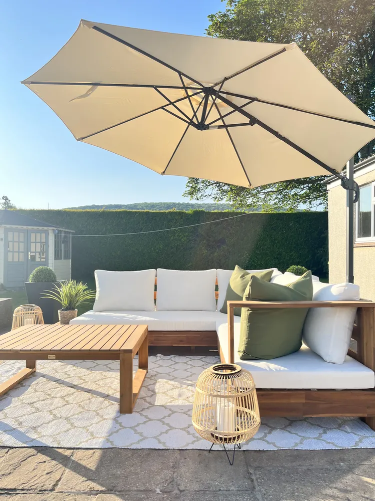 Garten Ecksofa 5-Sitzer MARETTIMO zertifiziertes Akazienholz Cremeweiß linksseitig_867097