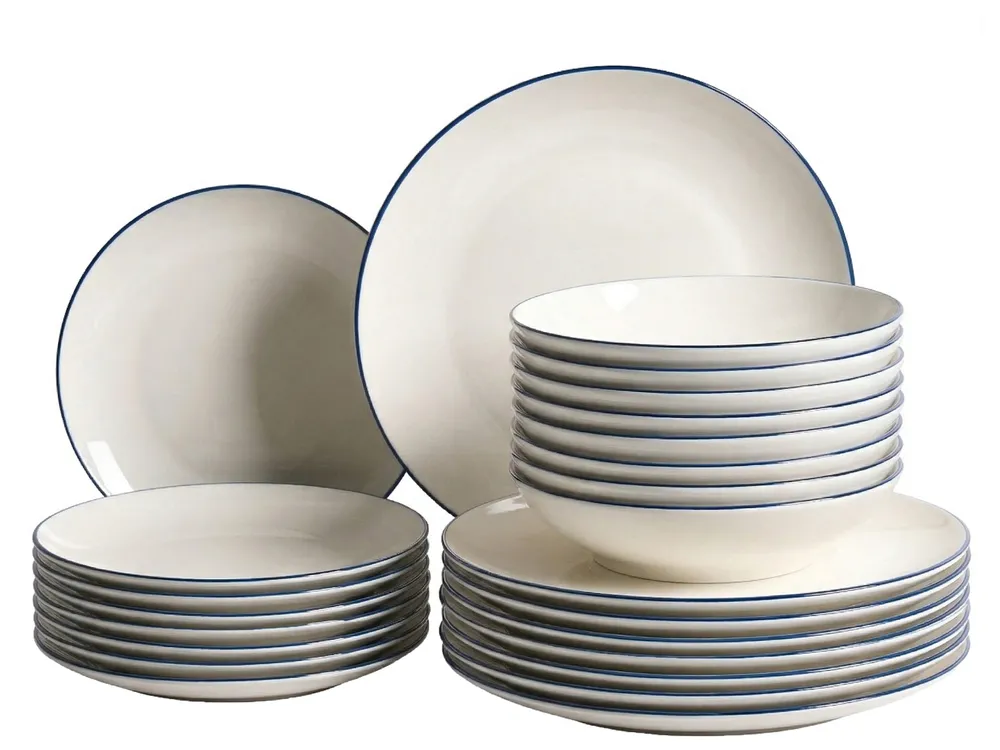 Tafelservice 24-teilig CUMIN Porzellan Cremeweiß / Blau