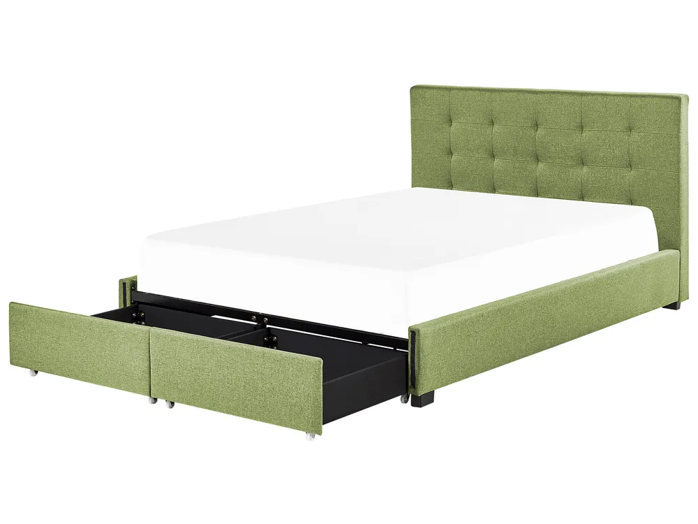 Bett mit Schubladen LA ROCHELLE Stoff Grün 180 x 200 cm_832984