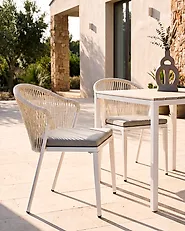 Set of 2 Garden Chairs with Cushions PARANEA Metal Off-White_1179671