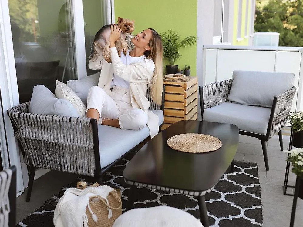 Garden Lounge Set with Table 4 Seater PREVEZA PE Rattan Grey_1177376