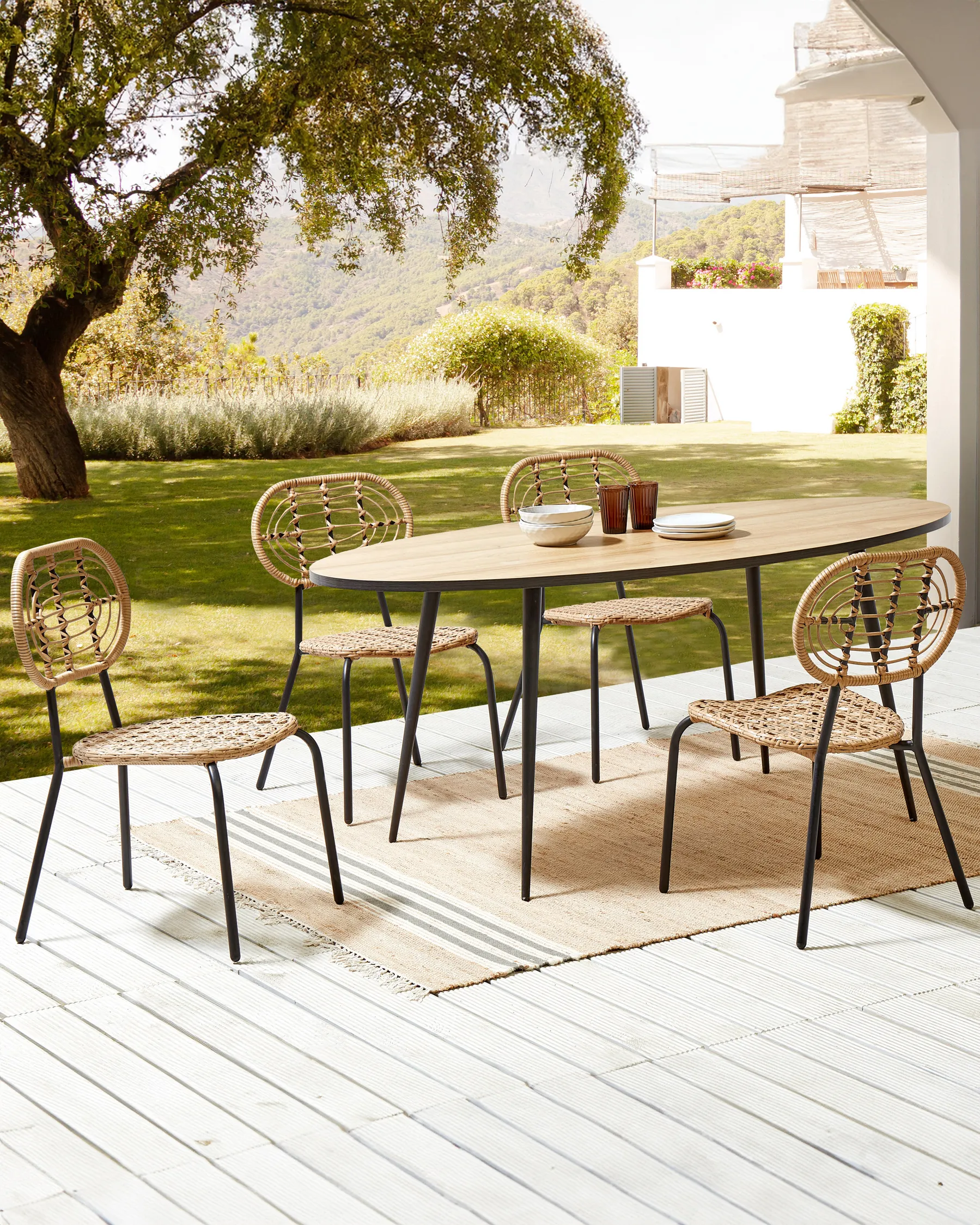 Gartenstuhl 4er Set PRATELLO Polyrattan Naturfarben_867998