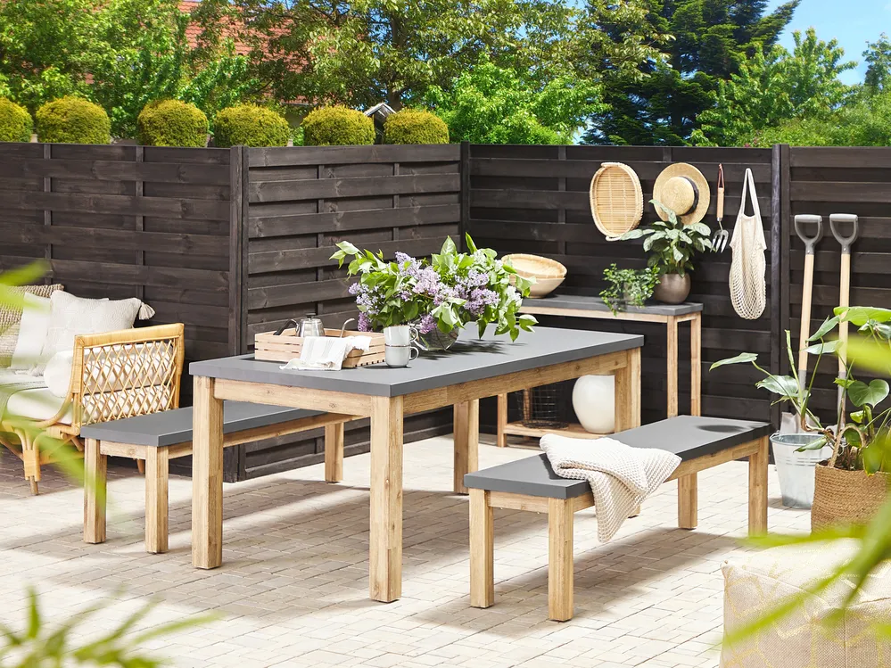 Gartenmöbel Set mit Bänken 6-Sitzer OSTUNI Beton Grau