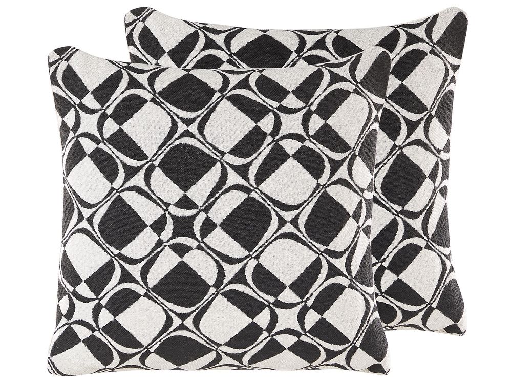 Set of 2 Decorative Cushions KOTURE 45 x 45 cm Cotton Black/ White Geometric Pattern