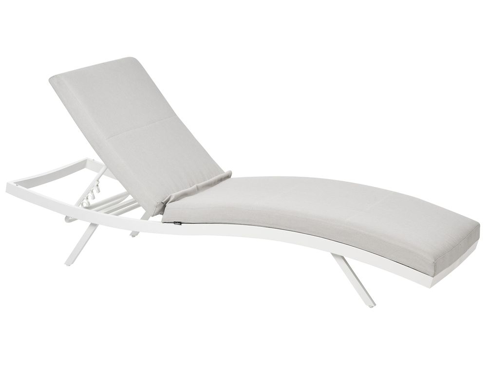 Sun Lounger with Cushion AMELIA Reclining Metal Light Grey