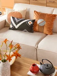 Dekokissen 2er Set CEROPEGIA 45 x 45 cm Samtstoff Orange Geometrisches Muster_828966