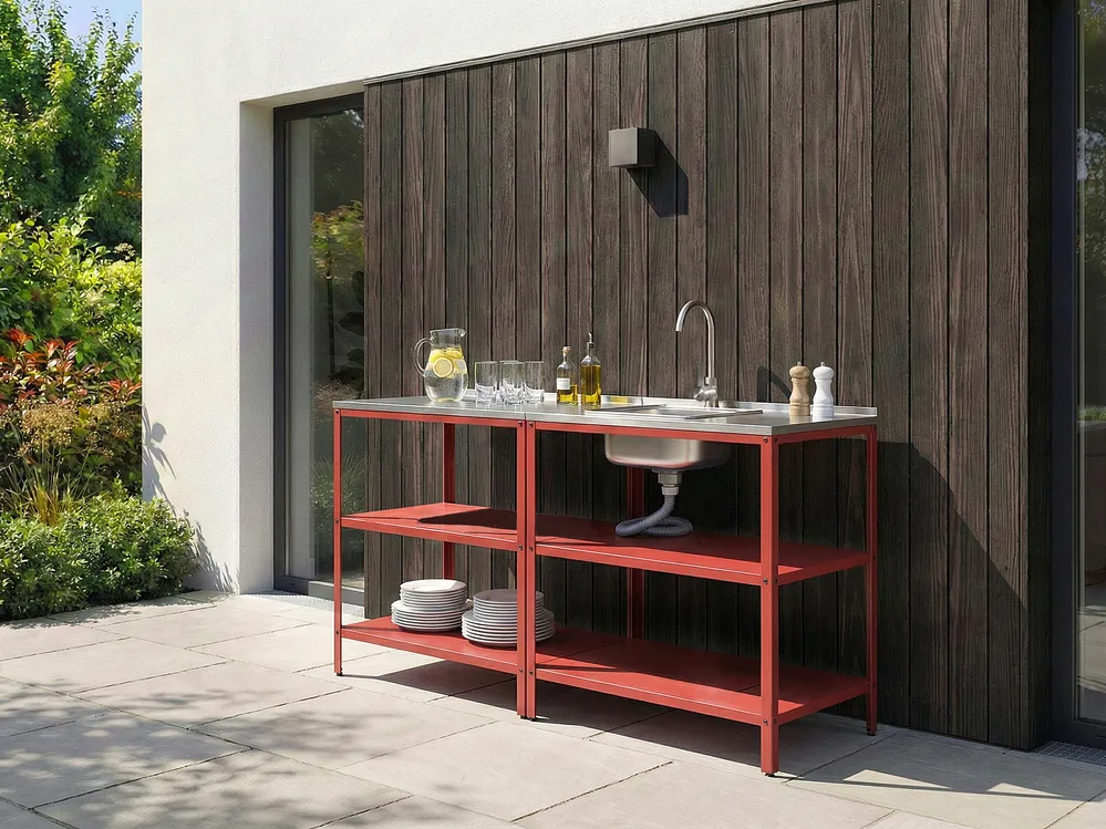 Outdoor-Küche 2er Set mit Spüle VILAMA Rot Metall
