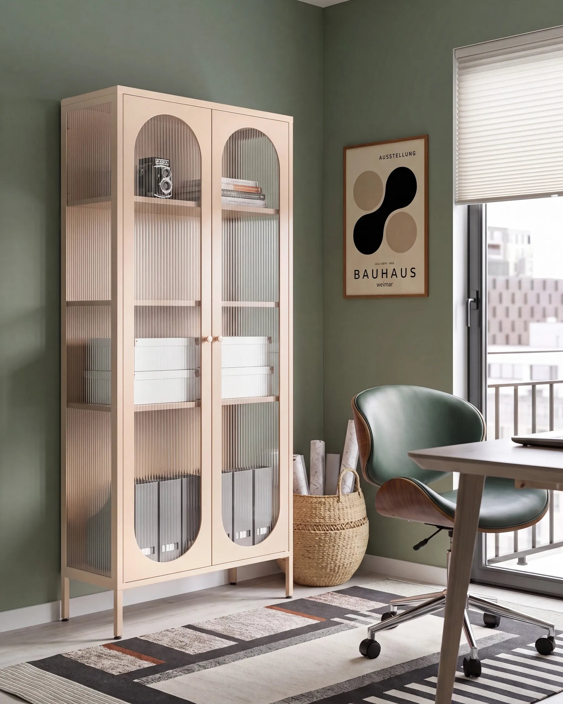Glass Display Cabinet FOXTON 80 cm Metal Beige_1108603