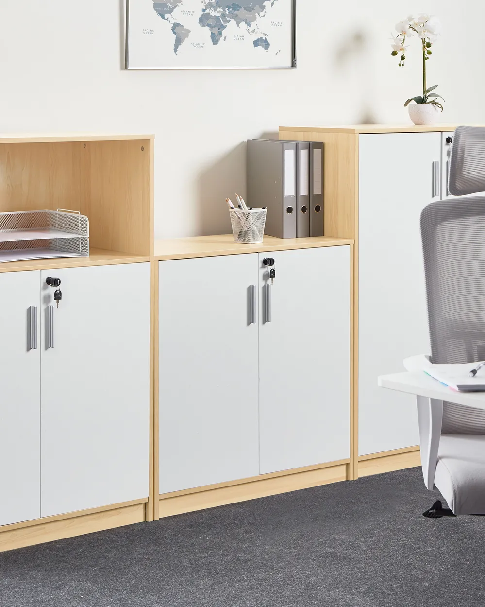 Büroschrank ZEHNA Hellbraun / Weiß