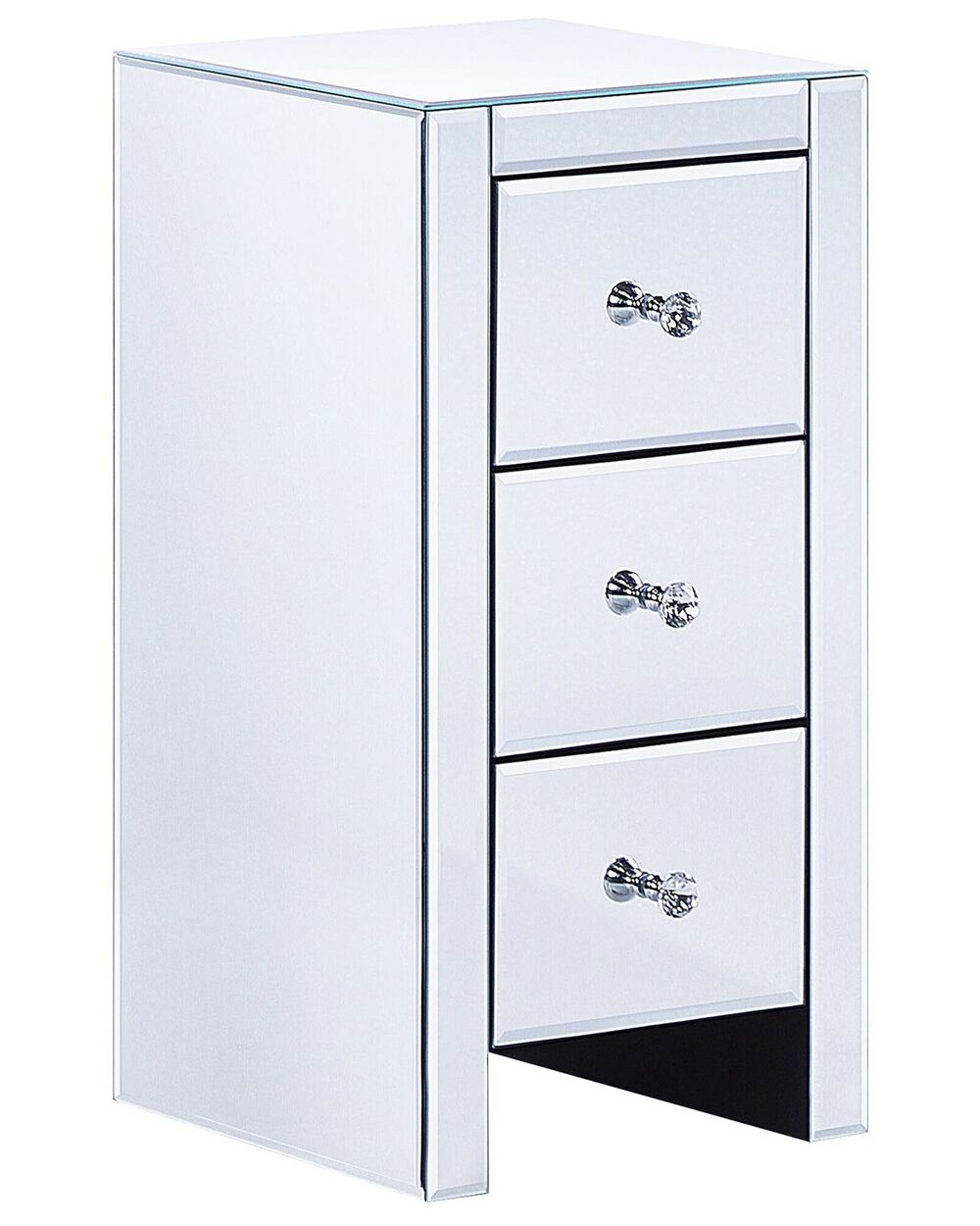 3 Drawer Bedside Table LORRIS Glass Mirrored Silver