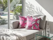 Dekokissen 2er Set MALVA 45 x 45 cm Samtstoff Rosa Blumenmuster_915745