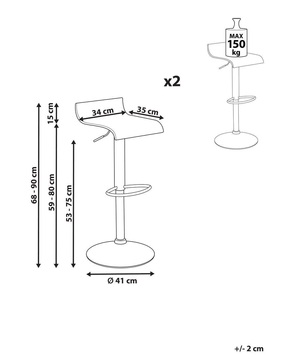 Set mit 2 Barstühlen VALENCIA drehbar Weiß_794319