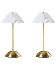 Kabellose LED Tischlampe 2er Set RUBA mit Dimmer Metall Gold_1042292