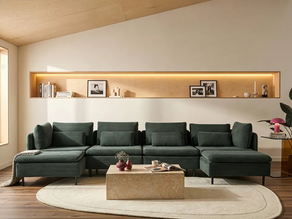 U-förmiges Modulsofa 4-Sitzer EGERIS Cord Dunkelgrün