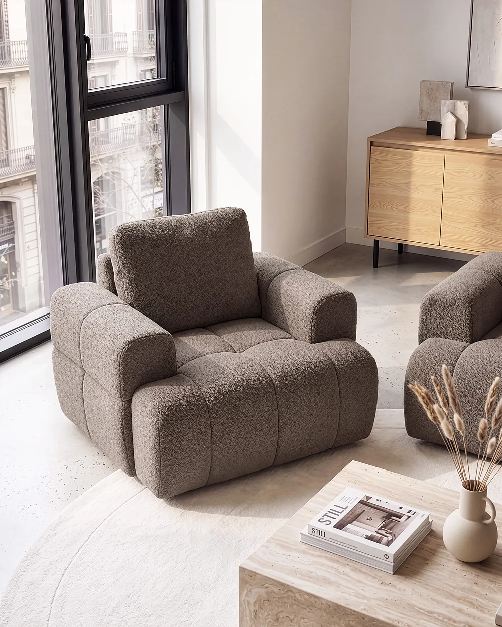 Fauteuil NARILLA Bouclé Taupe