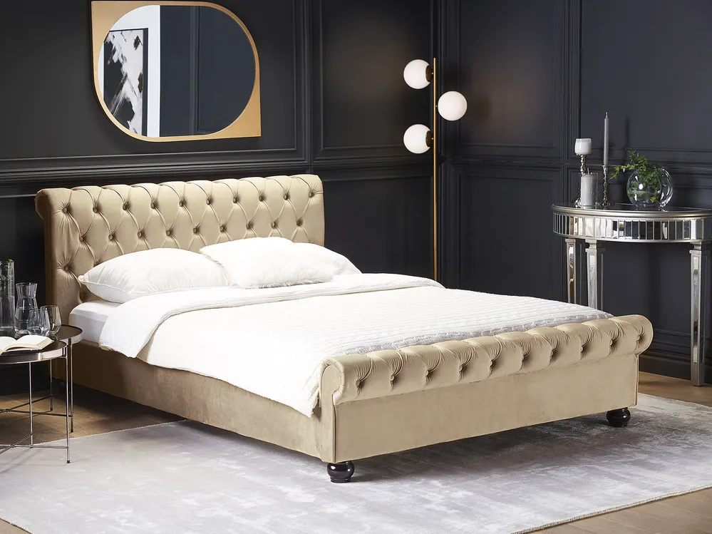 Bett mit Lattenrost Samtstoff AVALLON 180 x 200 cm Beige