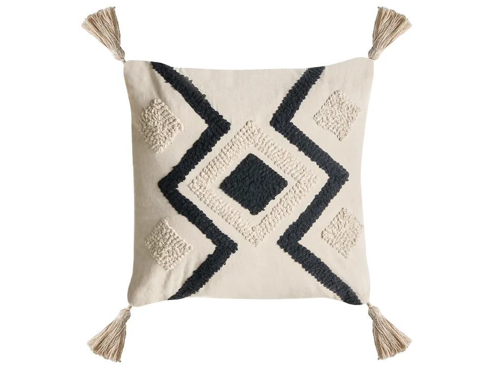 Set of 2 Decorative Cushions SARACA 45 x 45 cm Cotton Black/ Beige Geometric Pattern_1041370