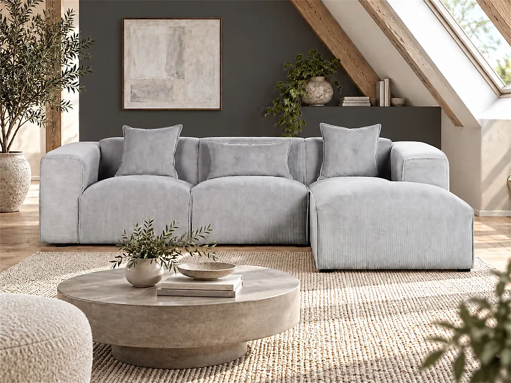 Corner Sofa DOLVA Corduroy Light Grey Left Hand_1183993