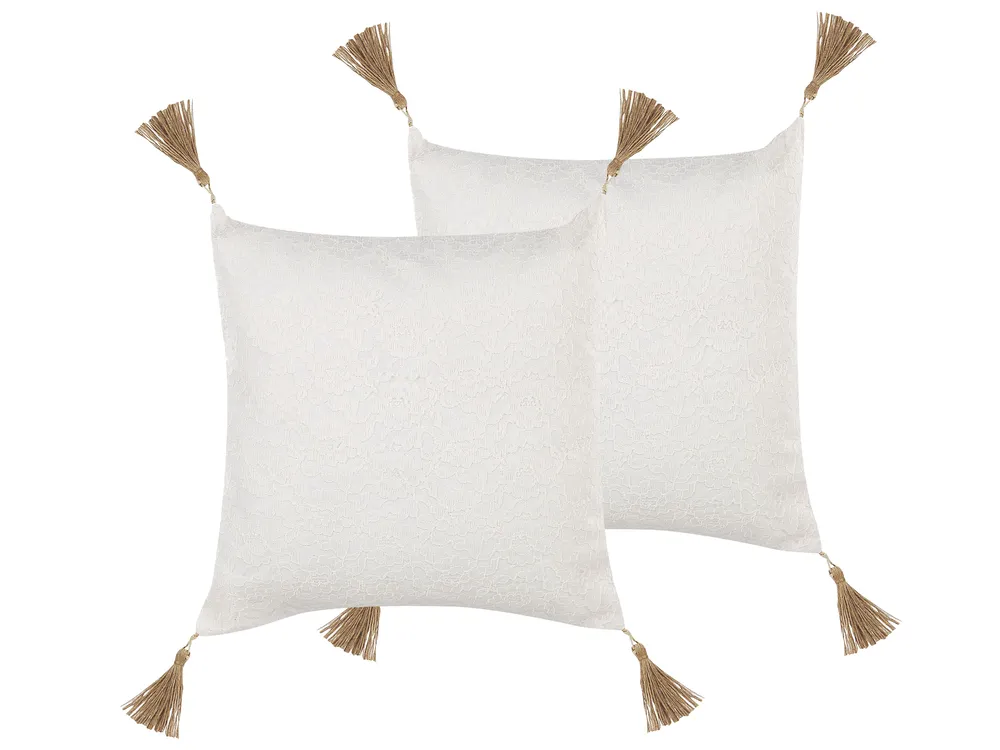 Dekokissen 2er Set AZALEA 45 x 45 cm Hellbeige Ohne Muster