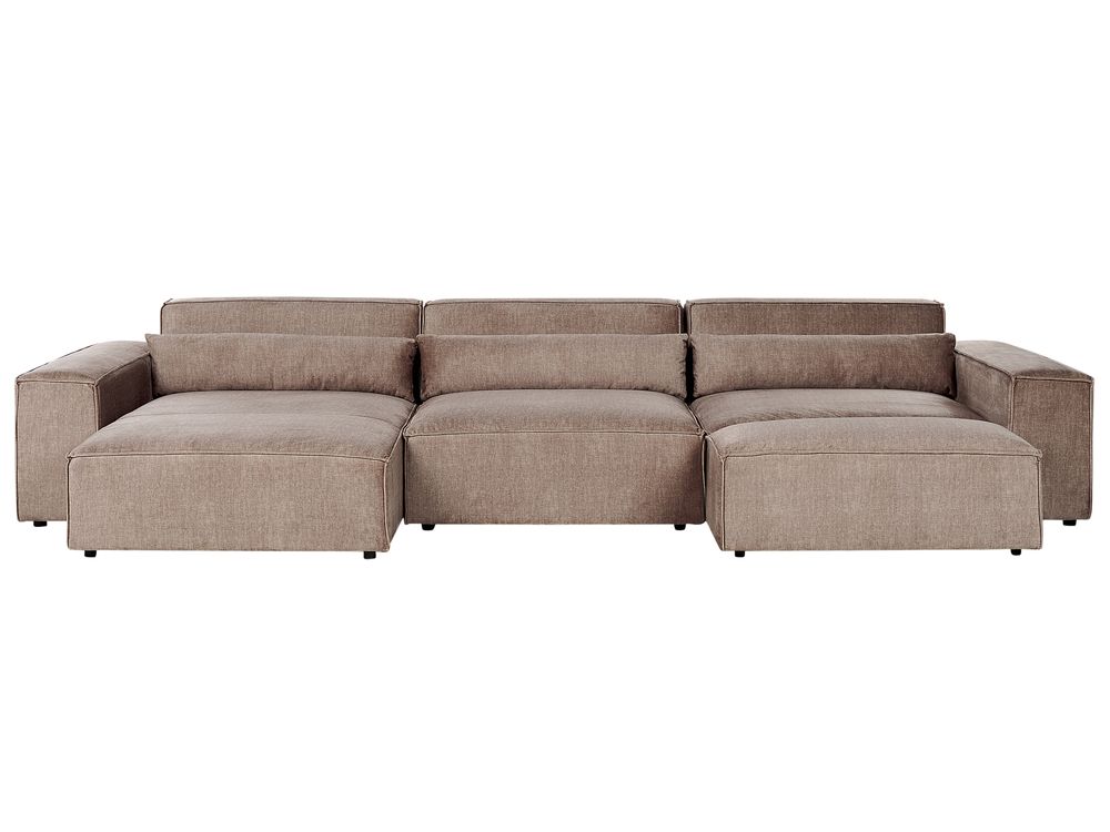 Modul Ecksofa 4-Sitzer HELLNAR mit Ottomane Stoff Hellbraun rechtsseitig