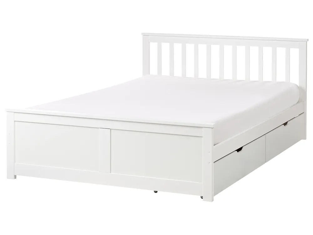 Bett mit 2 Schubladen OLENDON Kiefernholz Weiß 140 x 200 cm_954760