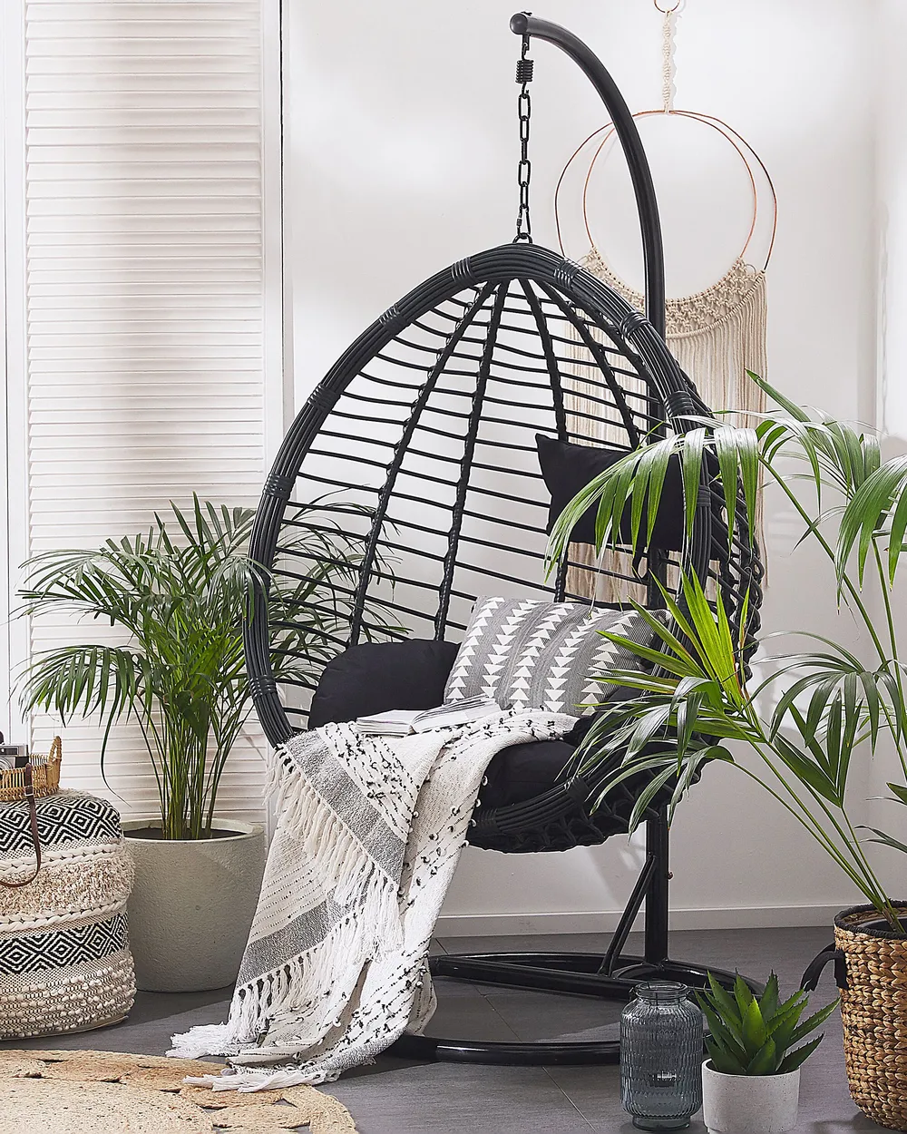 Hanging Chair with Stand TOLLO PE Rattan Black_763782